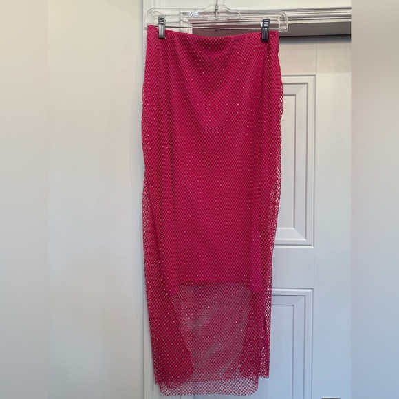 SINCERELY JULES PINK FISHNET STUDDED SKIRT BLING MEDIUM LARGE - Picture 1 of 4